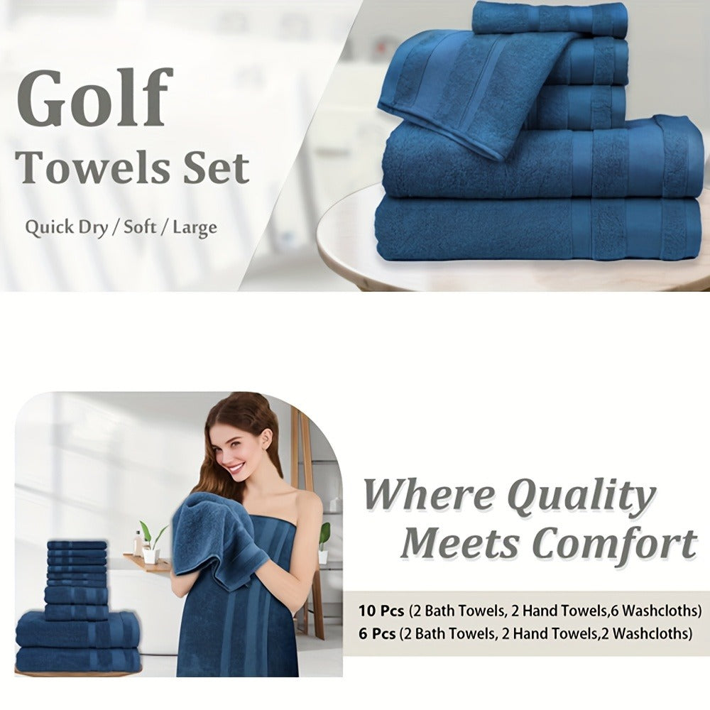 Bath Towel Set in Pure Cotton, Six or Ten Solid-Color Towels for Bathroom Routines, Gym Visits and Travel