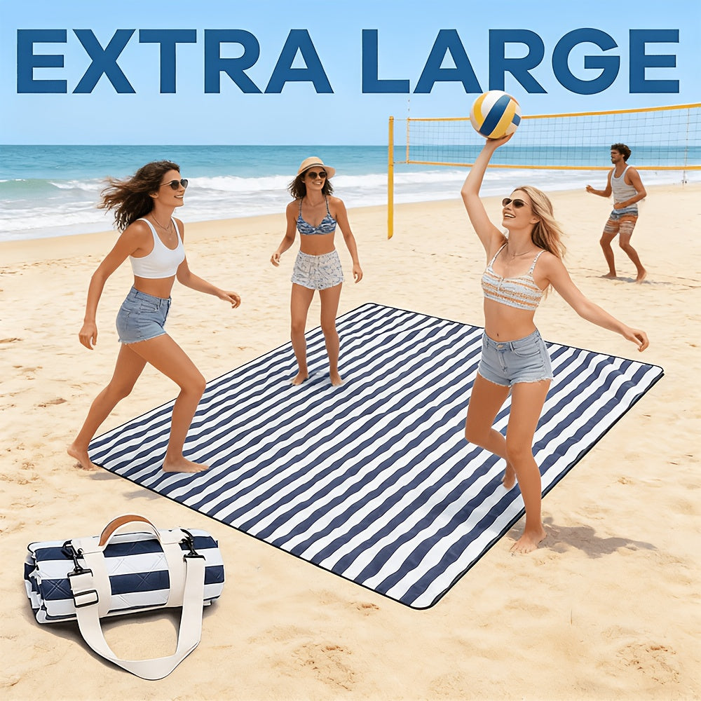Picnic Blanket, Large 80 x 80-Inch Foldable Outdoor Mat with Carry Straps in Plaid, Floral or Stripe Patterns