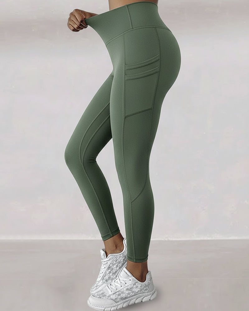 Winter Warme High-Waisted Sport-Leggings mit Bauch-weg-Effekt, Po-Lifting, ultraweich, thermogefüttert, Yoga-Hose, Damen-Sportbekleidung mit seitlichen Eingrifftaschen