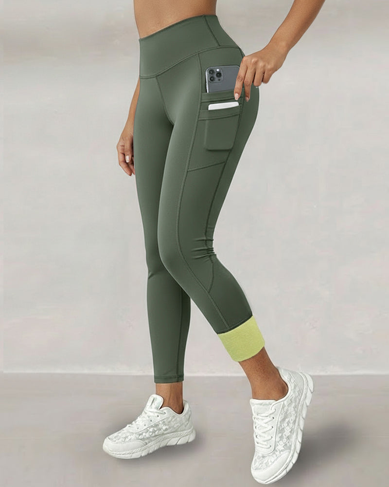 Winter Warme High-Waisted Sport-Leggings mit Bauch-weg-Effekt, Po-Lifting, ultraweich, thermogefüttert, Yoga-Hose, Damen-Sportbekleidung mit seitlichen Eingrifftaschen