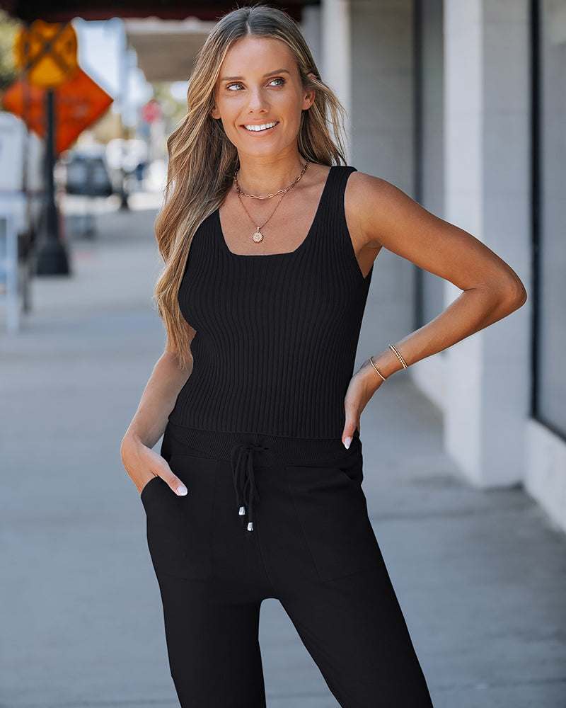3PCS Batwing Sleeve Cardigan With Asymmetrical Neck Tank Top & Stretchy Waist Pants Set