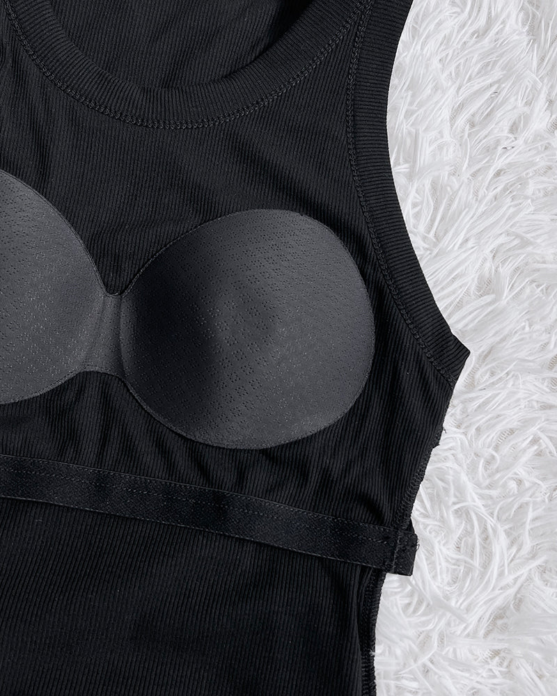 ChicMe Built-in Bra Ribbed Round Neck Tank Top