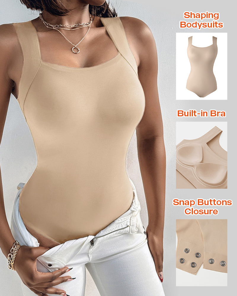Chicme Contourx U Neck Shapewear Built In Bra Sleeveless High Strechy Slim Fit Tank Bodysuits