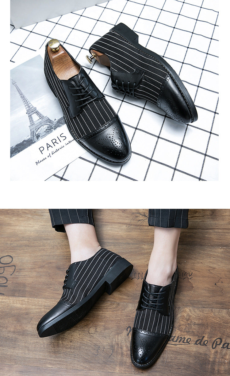 British Style Striped Leather Business Shoes For Men With Breathable Design
