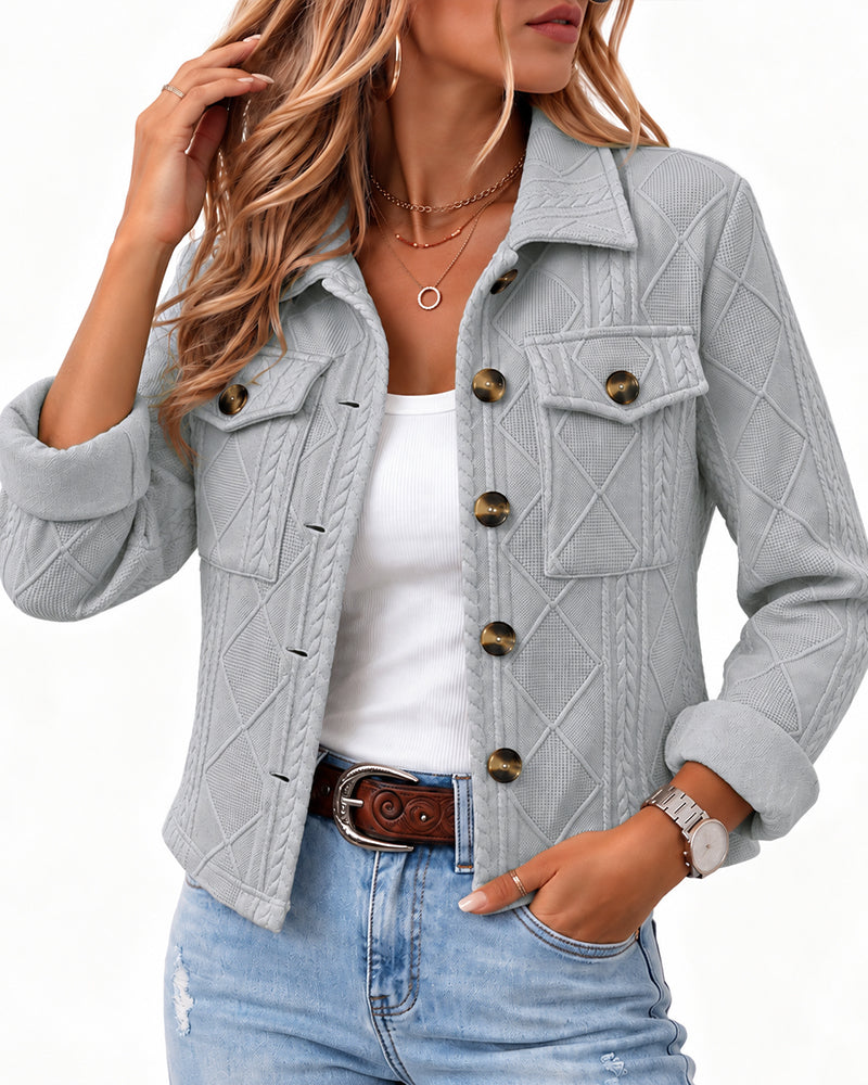 Women's Argyle Embossed Lapel Single Breasted Crop Coat