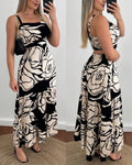 Maxikleid mit Blumenmuster, verstellbaren Trägern, Cut-out an der Taille, gesmoktem, rückenfreiem Design, elastischer Taille im Rücken und Rüschensaum, Freizeitkleid für den Urlaub