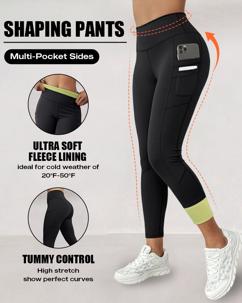 Winter Warme High-Waisted Sport-Leggings mit Bauch-weg-Effekt, Po-Lifting, ultraweich, thermogefüttert, Yoga-Hose, Damen-Sportbekleidung mit seitlichen Eingrifftaschen