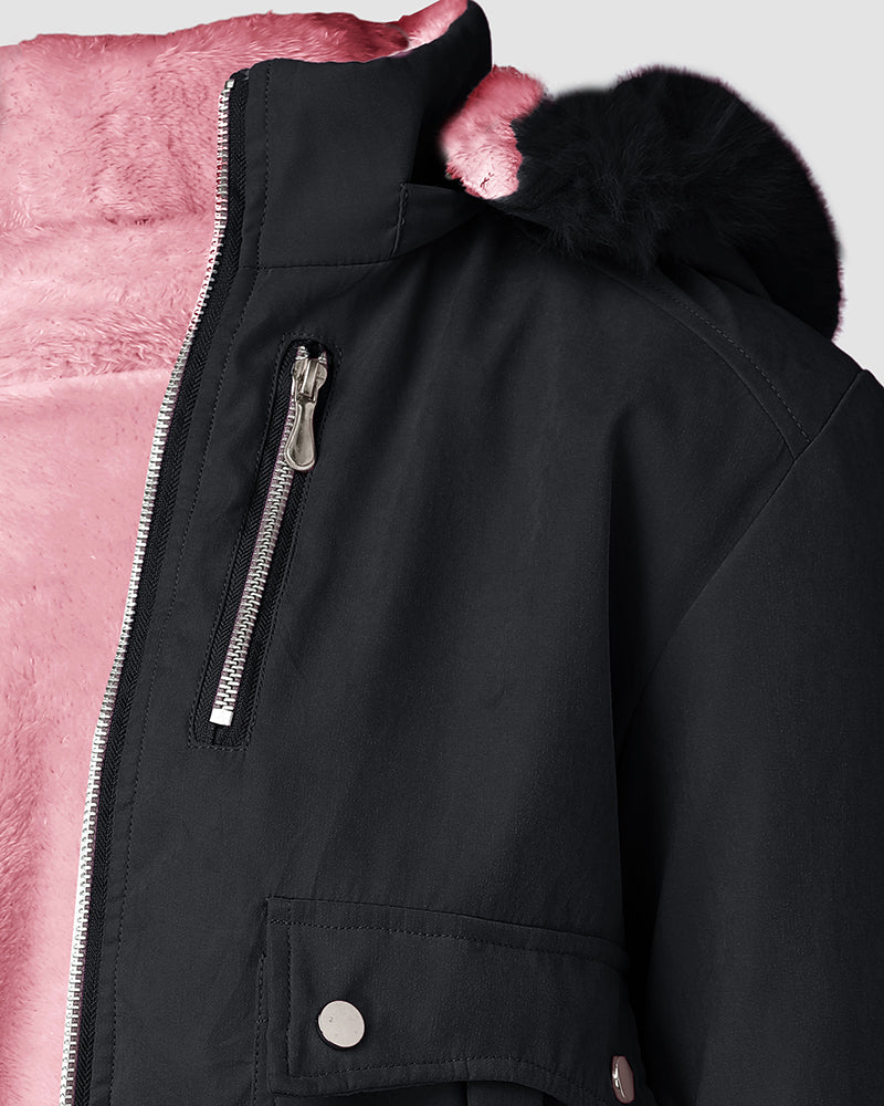 Flauschige Jacke mit Kapuze, Reißverschluss, Fleecefutter und Taschen