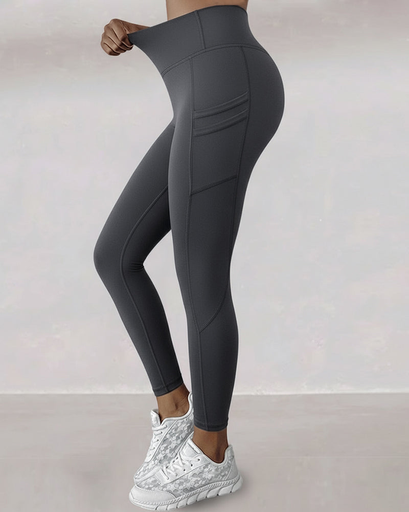 Winter Warme High-Waisted Sport-Leggings mit Bauch-weg-Effekt, Po-Lifting, ultraweich, thermogefüttert, Yoga-Hose, Damen-Sportbekleidung mit seitlichen Eingrifftaschen