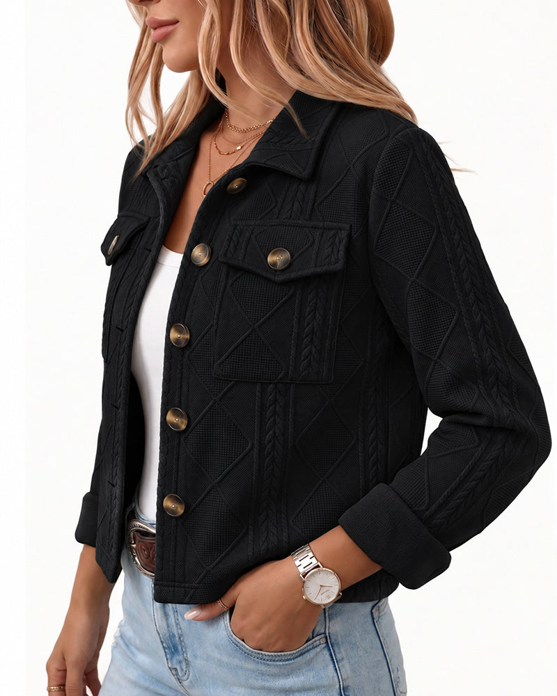 Women's Argyle Embossed Lapel Single Breasted Crop Coat
