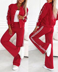 Damen 2-Teiler Baseballjacke und weite Hose Set Lässiger Trainingsanzug mit Kontraststreifen an der Seite