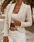 Damen-Kurzjacke mit Schalkragen, Argyle-Zopfmuster, strukturierter Slim-Fit-Blazer, elegante einreihige Business-Oberbekleidung