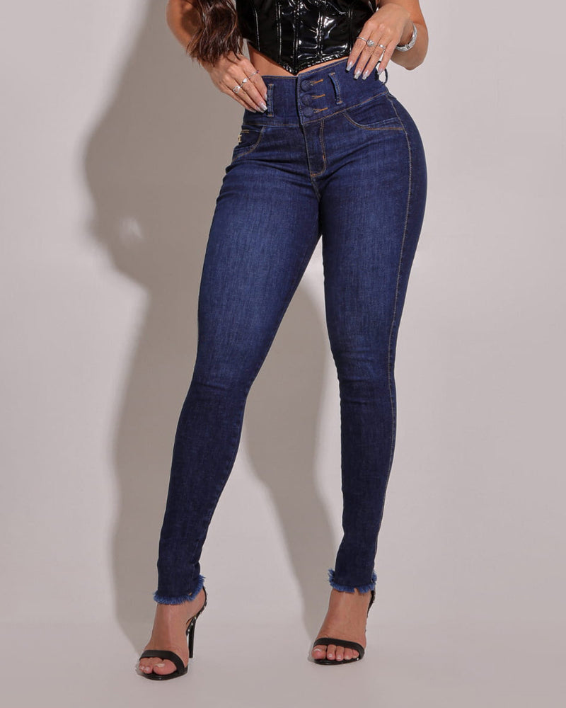 High Waist Strechy Skinny Jean Pants Casual Butt Lifting Raw Hem Slim Fit Leggings