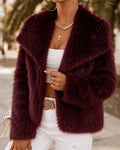 Women's Wide Lapel Cropped Faux Fur Fluffy Coat