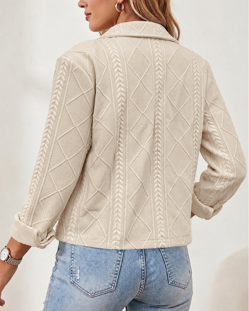 Women's Argyle Embossed Lapel Single Breasted Crop Coat