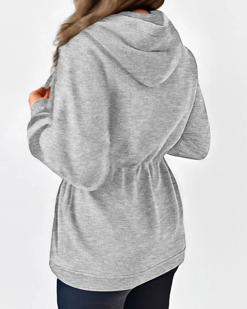 Locker geschnittene Kapuzenjacke mit langem Arm, Kordelzug in der Taille und Taschen