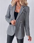 Zweireihiger Blazer mit Hahnentrittmuster und Gürtel