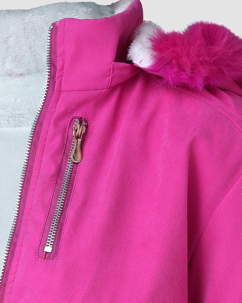 Flauschige Jacke mit Kapuze, Reißverschluss, Fleecefutter und Taschen