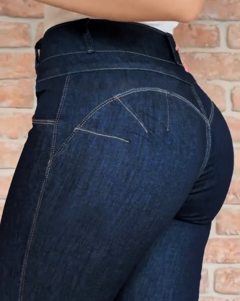Front Button Zipper Fly High Waist Butt Lifting Skinny Denim Jeans Casual Pants