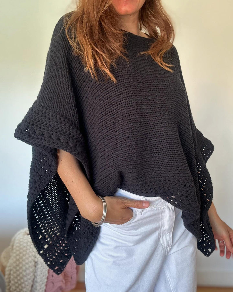 Solid Batwing Sleeve Hollow Out Crochet Pattern Top Casual Cover Up