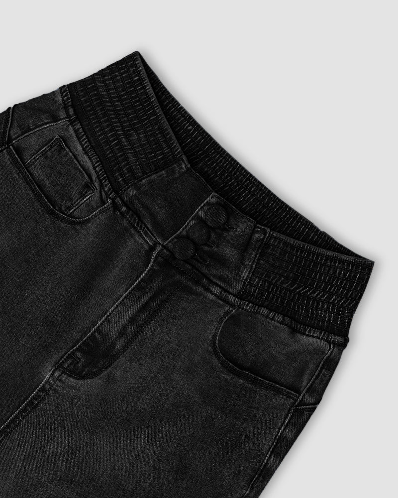 ChicMe CurveEase Back Shirred Button Front High Waist Jeans Skinny Flared Denim Jeggings