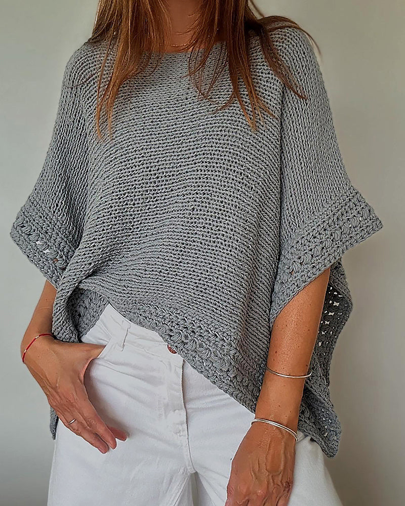 Solid Batwing Sleeve Hollow Out Crochet Pattern Top Casual Cover Up