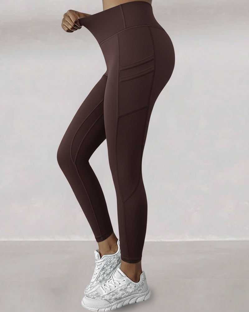 Winter Warme High-Waisted Sport-Leggings mit Bauch-weg-Effekt, Po-Lifting, ultraweich, thermogefüttert, Yoga-Hose, Damen-Sportbekleidung mit seitlichen Eingrifftaschen