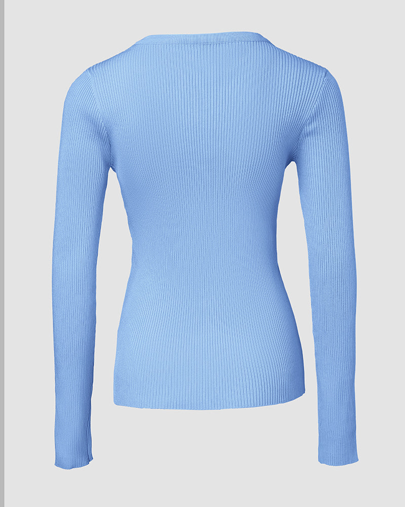 Crewneck Half Zipper Flap Detail Knit Sweater Long Sleeve Slim Fit Ribbed Pullover Top