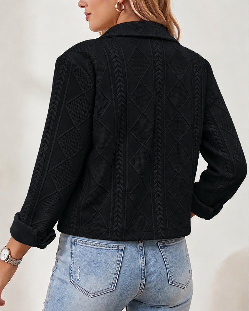 Women's Argyle Embossed Lapel Single Breasted Crop Coat