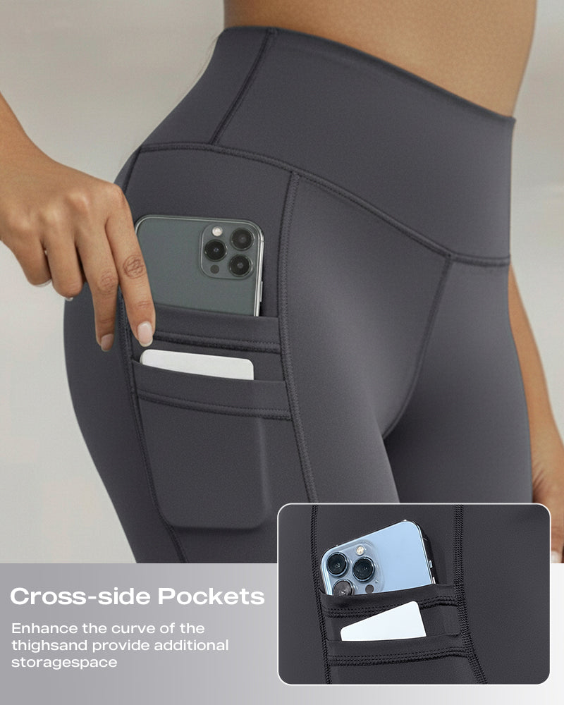 Winter Warme High-Waisted Sport-Leggings mit Bauch-weg-Effekt, Po-Lifting, ultraweich, thermogefüttert, Yoga-Hose, Damen-Sportbekleidung mit seitlichen Eingrifftaschen