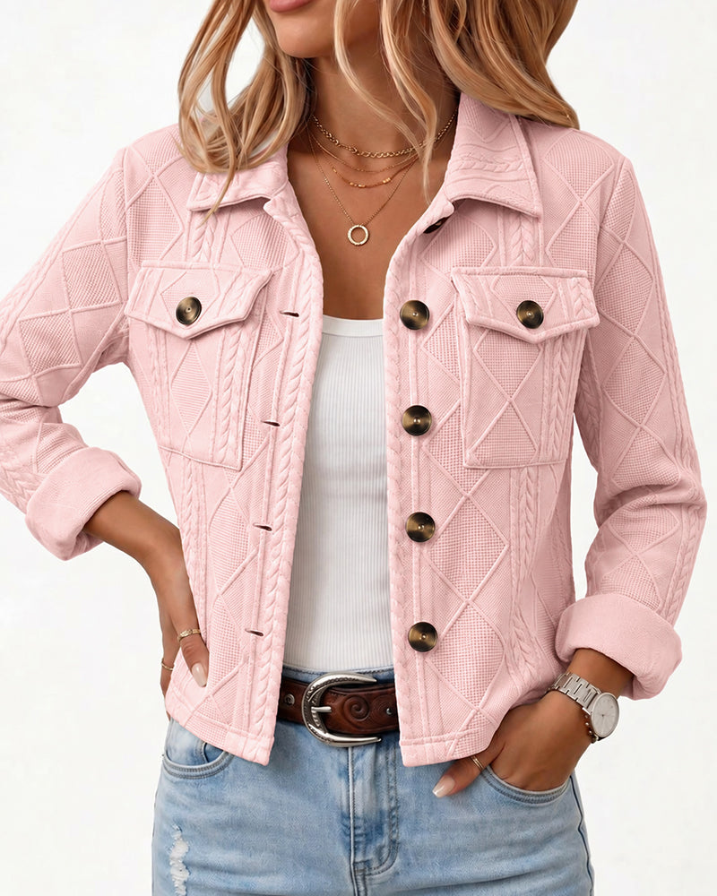 Women's Argyle Embossed Lapel Single Breasted Crop Coat
