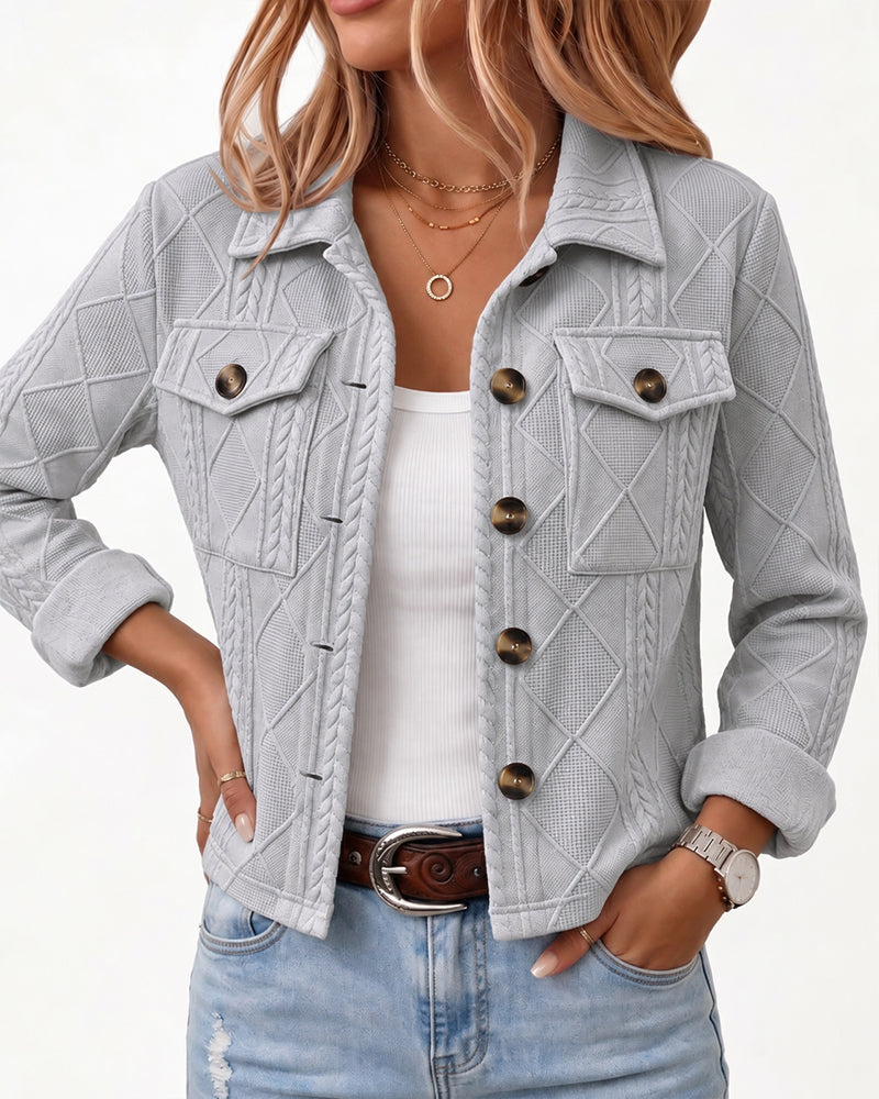 Women's Argyle Embossed Lapel Single Breasted Crop Coat