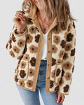 Women's 3D Faux Shearling Floral Jacket Corduroy Trim Button Down Fleece Coat