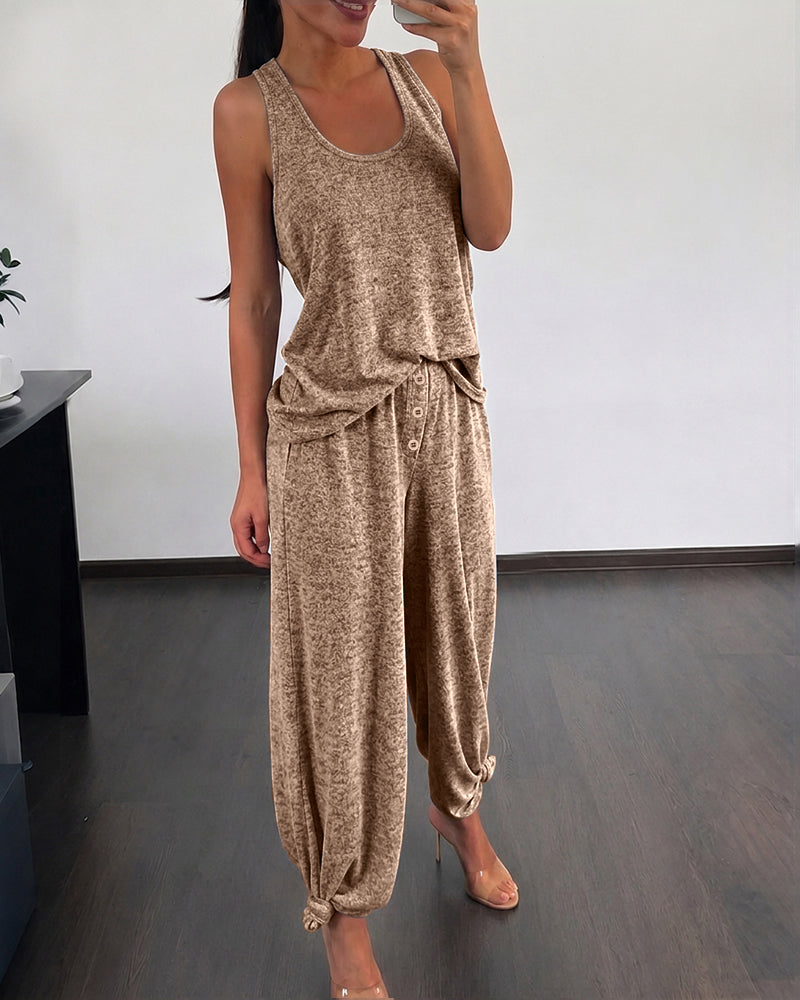 Women's 2 Piece Set U-Neck Tank Top and Straight Leg Pants Casual Loungewear