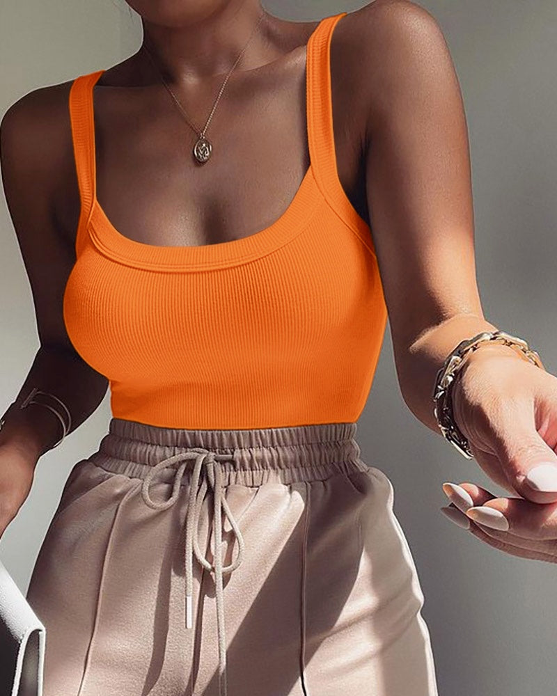 U-Neck Sleeveless Tank Top Bodysuits Slim Fit Ribbed Bodysuits