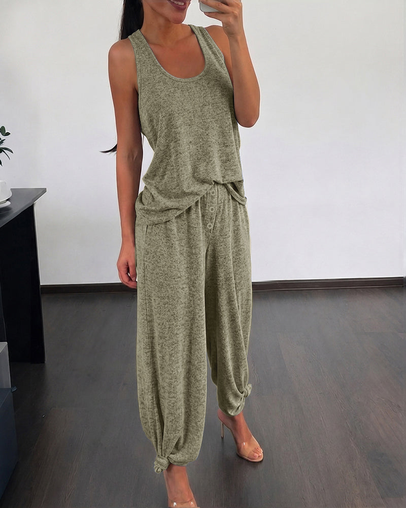 Women's 2 Piece Set U-Neck Tank Top and Straight Leg Pants Casual Loungewear