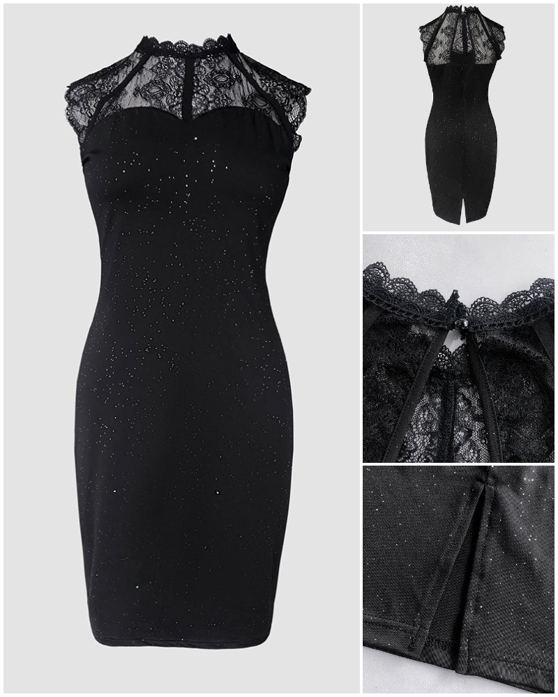 Glitter Contrast Lace Party Dress