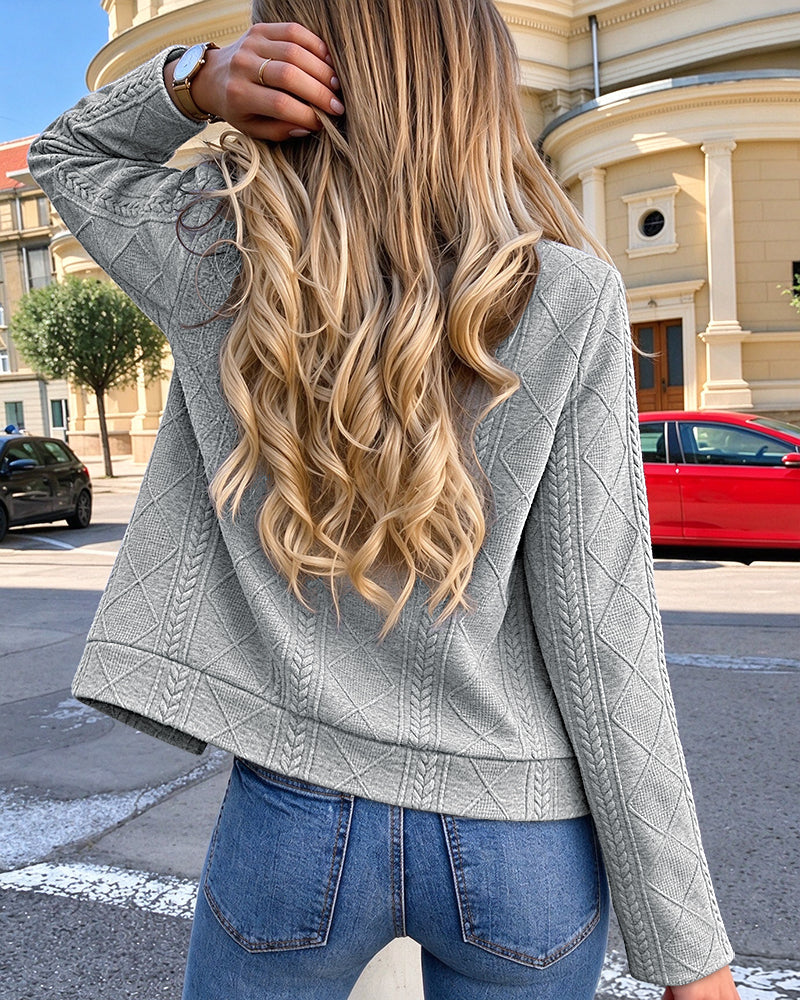 Women's Vintage Textured Argyle Lapel Double-Breasted Crop Jacket