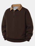 Relax Fit Contrast Corduroy Polo Collar Sweatshirt