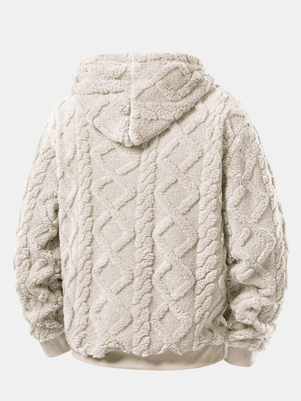 Relax Fit Geometric Jacquard Teddy Fleece Hoodie