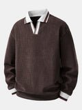 Contrast Trim Johnny Collar Polo Sweatshirt