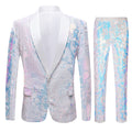 Men's 2-Pieces Tuxedo Embroidery Sequin Jacket White