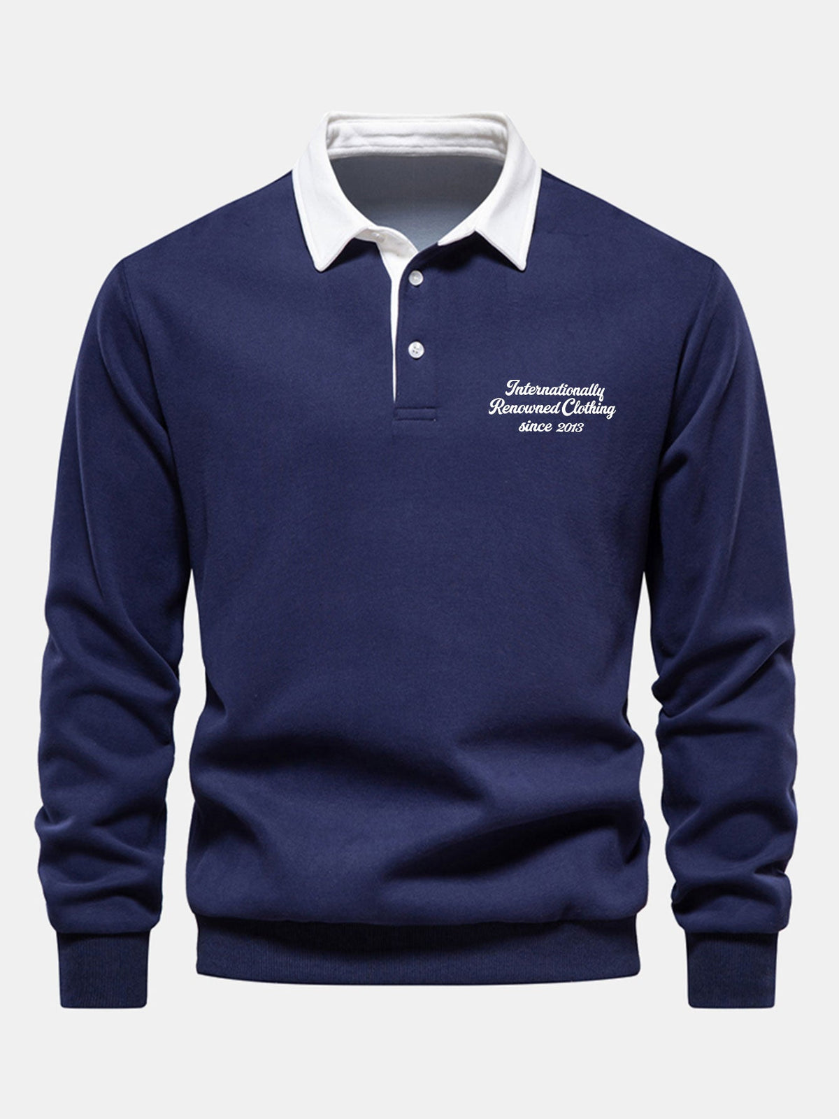 Slogan Print Contrast Polo Collar Sweatshirt