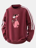 Relax Fit Pink Panther Print Vintage Stripe Raglan Sweatshirt