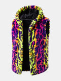 Faux Fur Colorful Leopard Hooded Vest