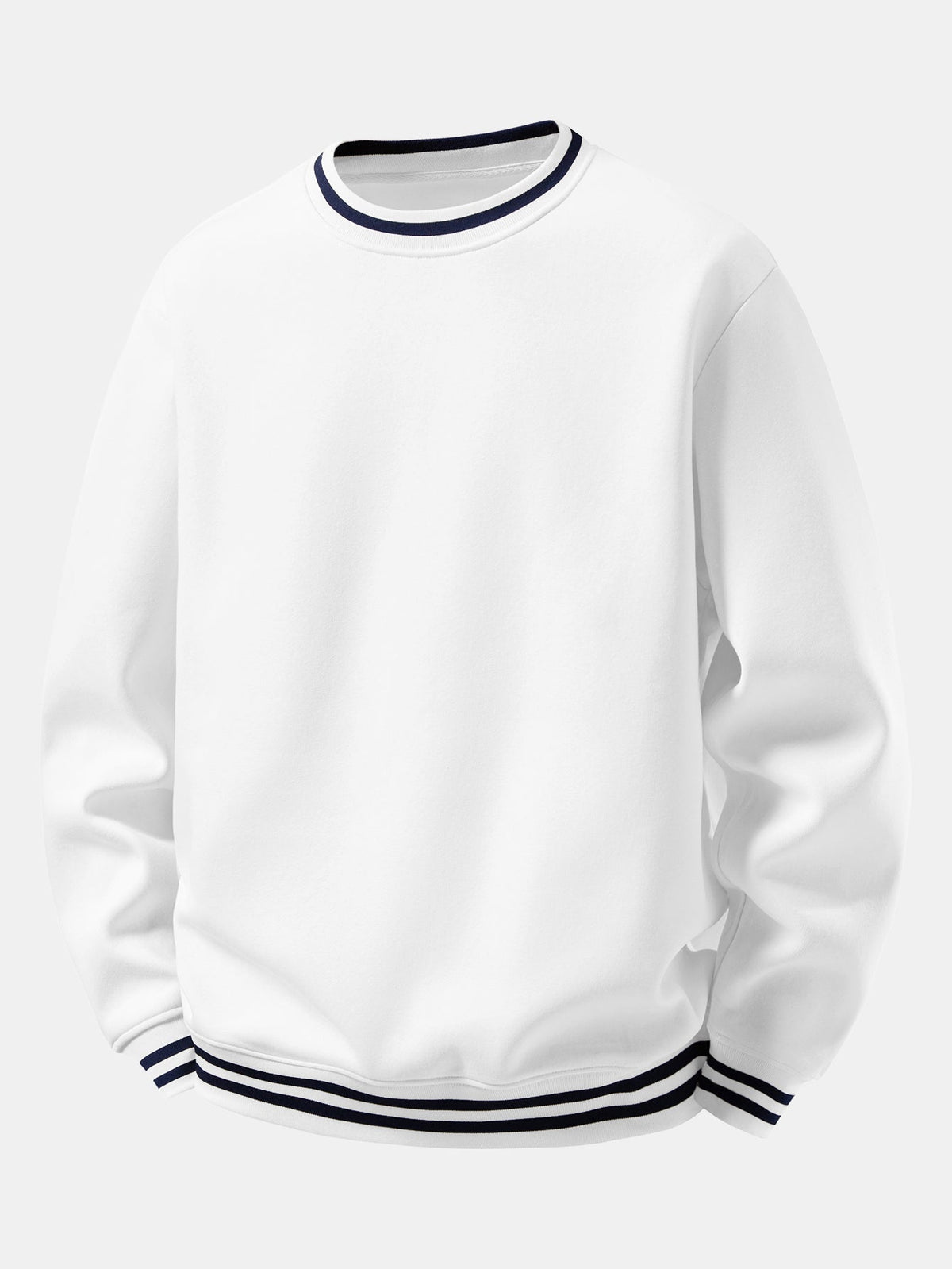 Striped Ribbed Trim Crew Neck Sweatshirt