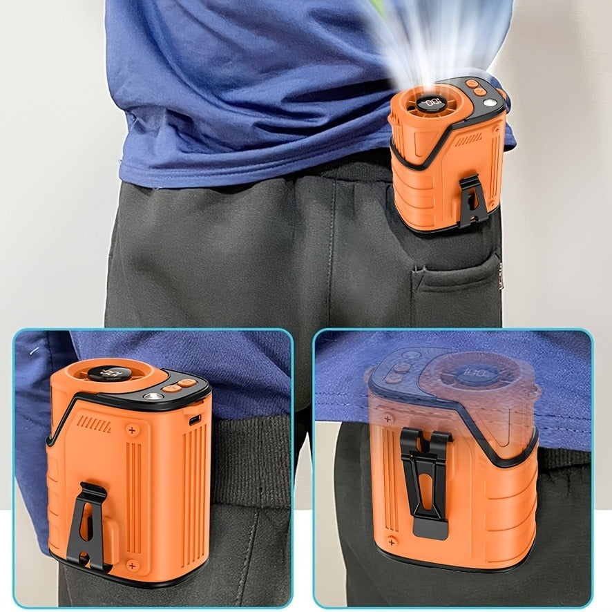 Outdoor Camping and Hiking: Portable Waist Fan with Flashlight and Power Bank for Sports EDC