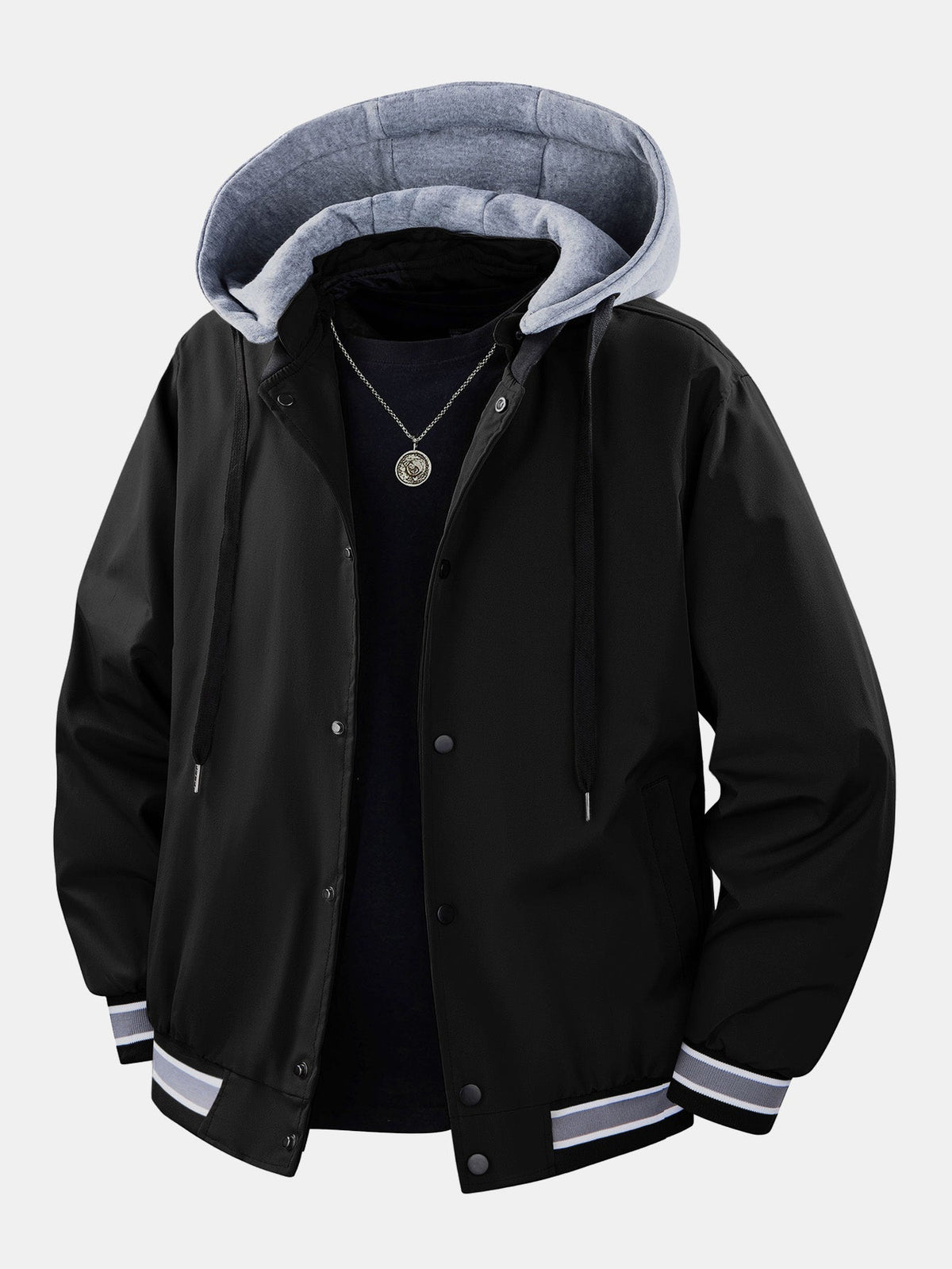 Relax Fit Detachable Hooded Varsity Jacket