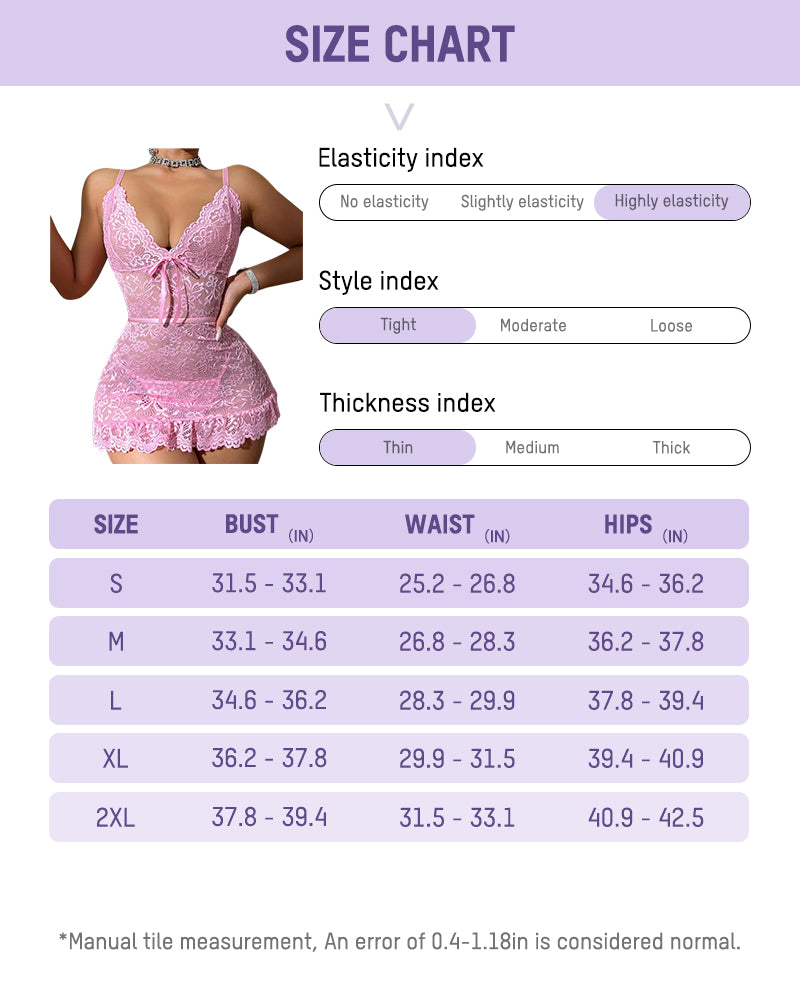 Women Lingerie Lace Chemise Sexy Nightgown Ruffle Hem Sleep Dress with Thong