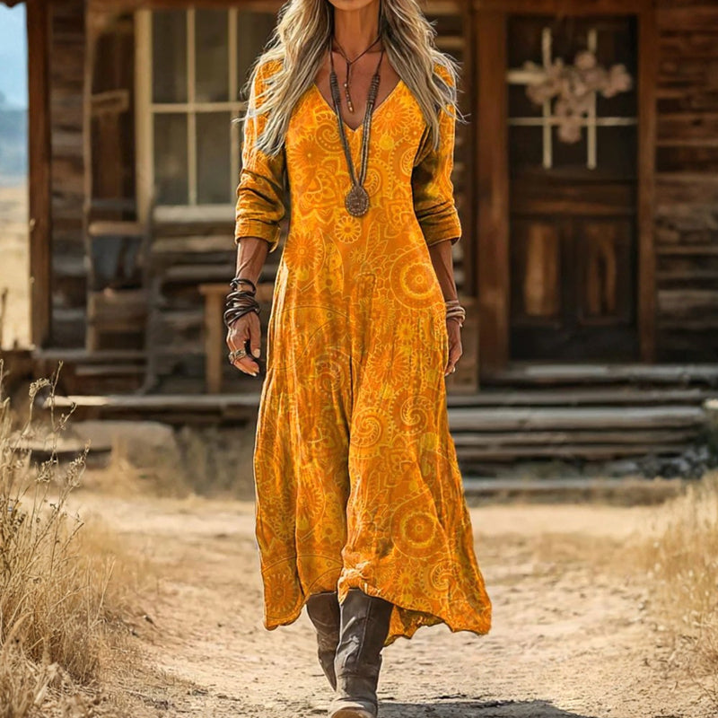 Dolores | Vintage-Kleid in Gelb mit langen Ärmeln